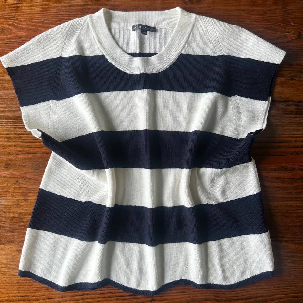 Adrianna Papell Navy Stripe Knit Top Large